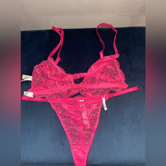 FREE People Bright Eyes Bralette and Lace Thong Set Pink New With Tags SZ Small - Picture 6 of 9